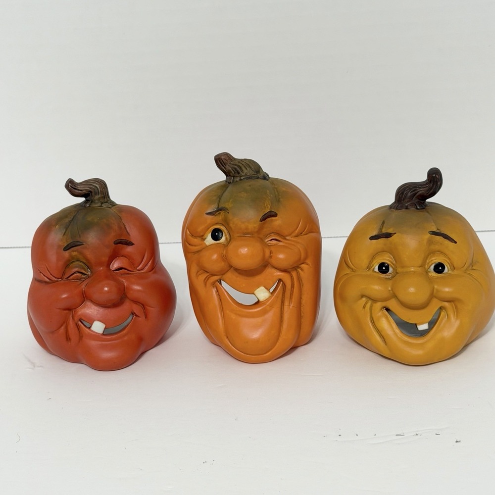 Vintage House of Lloyd Pumpkin Tea Light Holders Halloween Set of 3 With Box